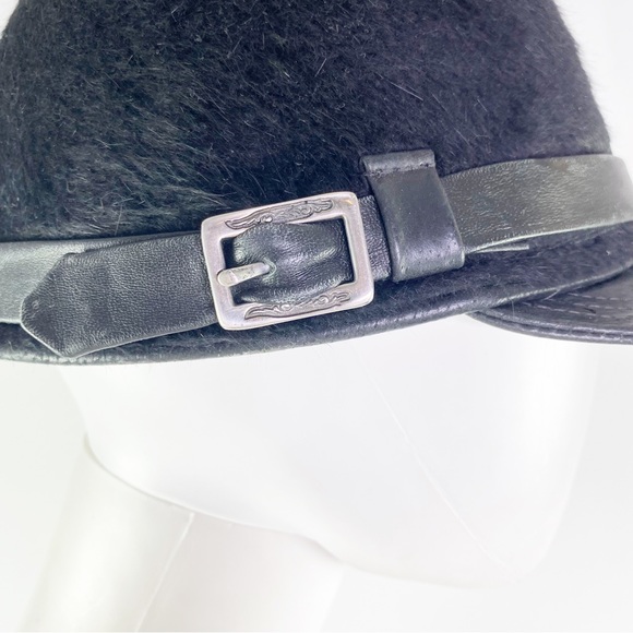 Sarah Havens Millinery Black Riding Cap Style Fur Hat with Leather Buckle - Picture 4 of 5